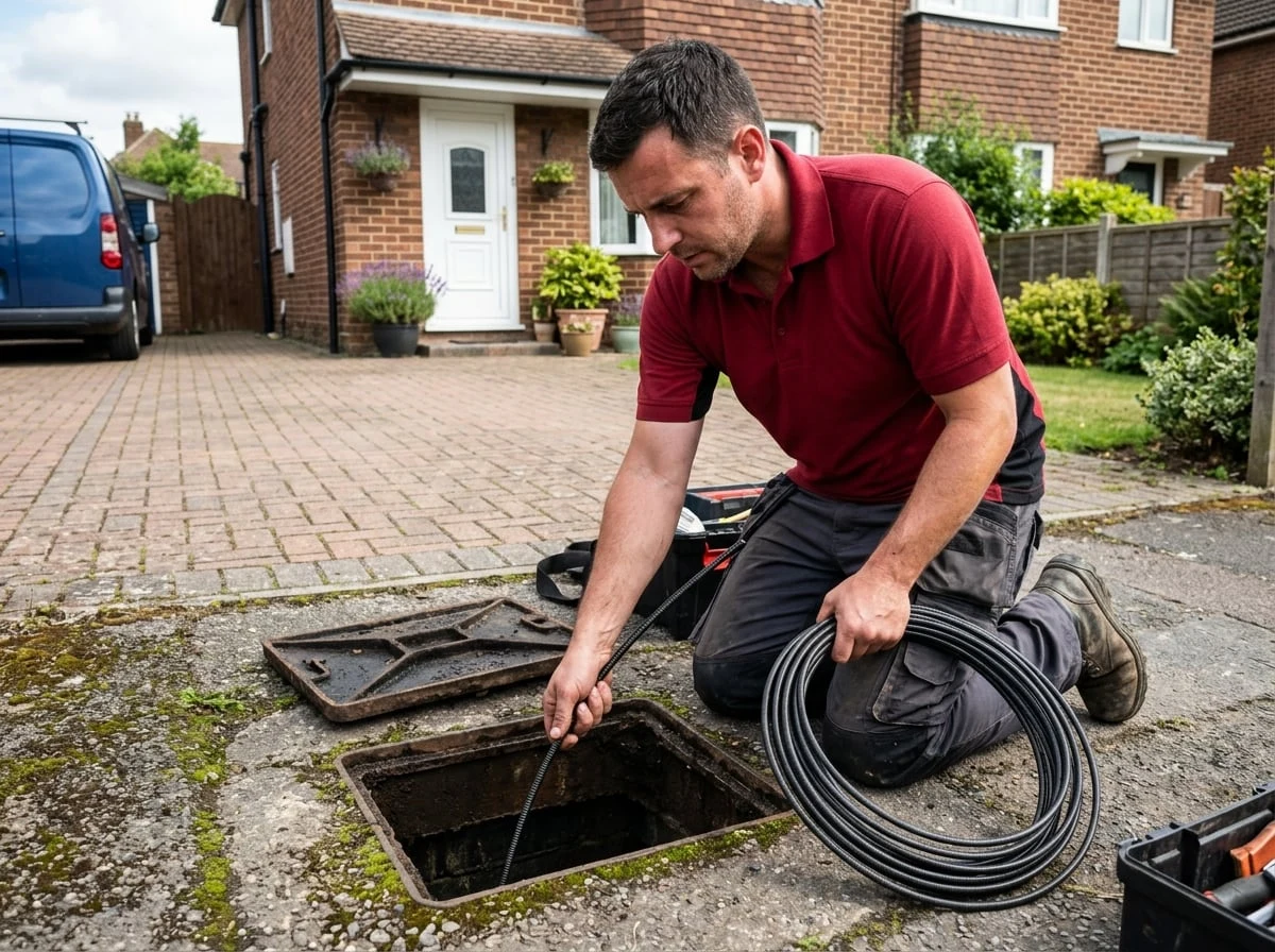 Shepperton Plumbers drainage engineer clearing a blocked drain in Shepperton