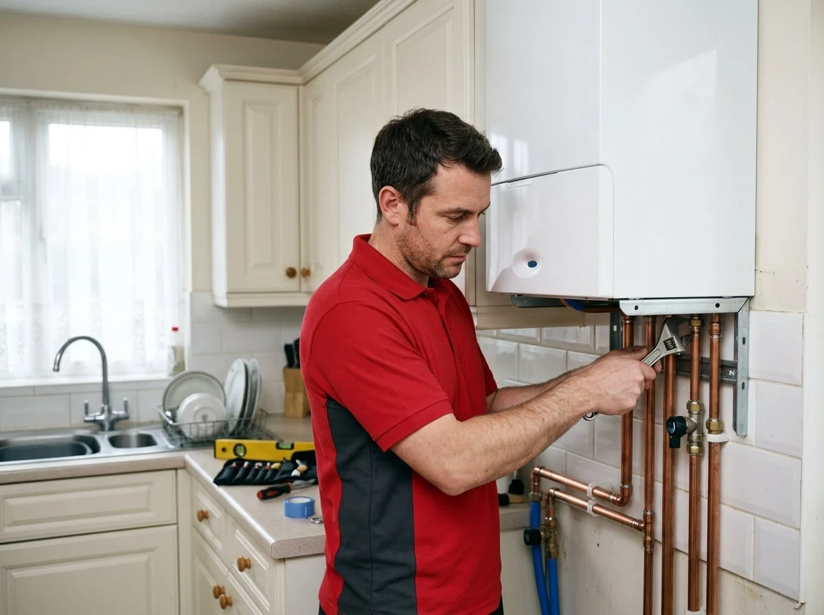 Shepperton Plumbers engineer installing a new combi boiler in Shepperton