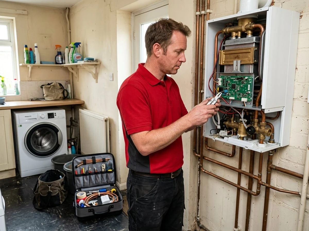 Shepperton Plumbers heating engineer diagnosing a combi boiler fault in Shepperton
